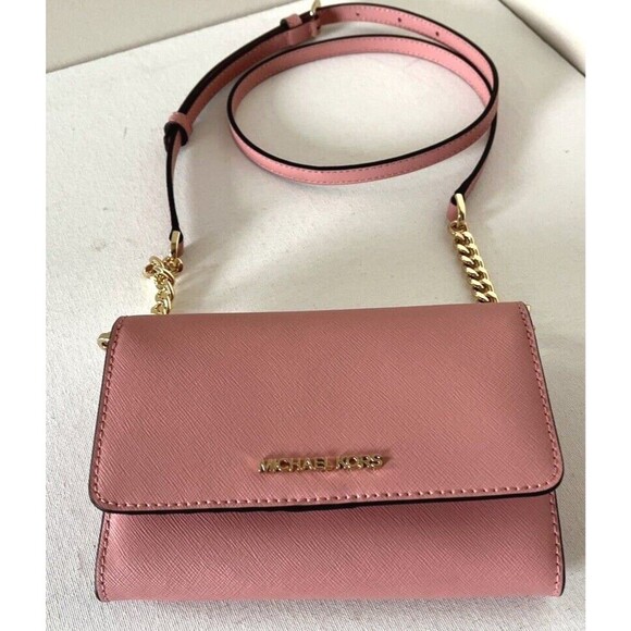 New Michael Kors Jet Set Travel Medium Phone Crossbody Saffiano Leather Primrose - Picture 2 of 7